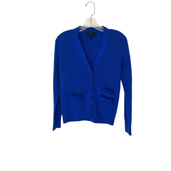 J.Crew Blue V-Neck Soft Work Career Office Business Button Front Cardigan XS - Picture 1 of 11
